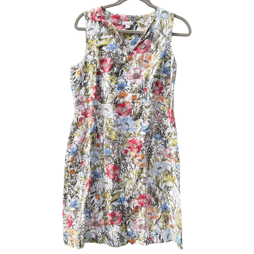 J Jill Womens XS Dress White Floral Love Linen Sleeveless Cottagecore Summer